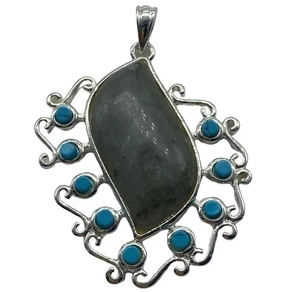 Labradorite Gemstone Sterling Silver 925 Pendant 2.5in