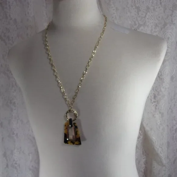 Leopard Brown and Gold Pendant Jungle Long Necklace NWOT
