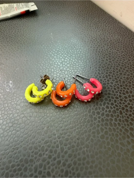 Neon Crystal Kids Hoop Earrings — Yellow, Orange & Pink