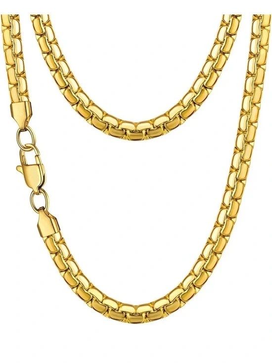 Jewlpire Gold Tone Stainless Steel Box Chain Necklace 16” 4mm New in Gift Box