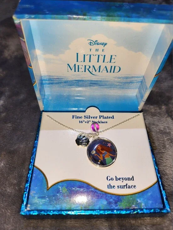 Disney fine silver-plated necklace featuring Ariel and a seashell charm