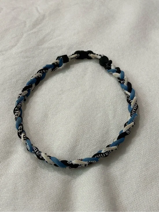 Braided Blue, White & Black Fabric Necklace