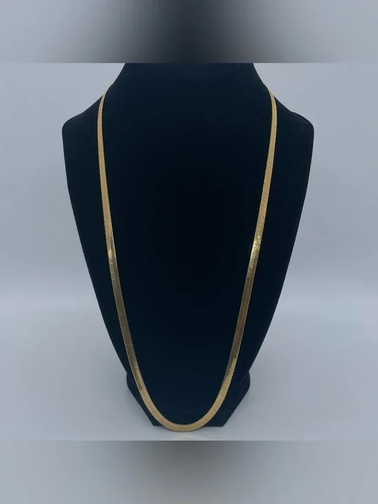 Gold Tone Chain Necklace Minimalist Long Flat Sleek Unbranded
