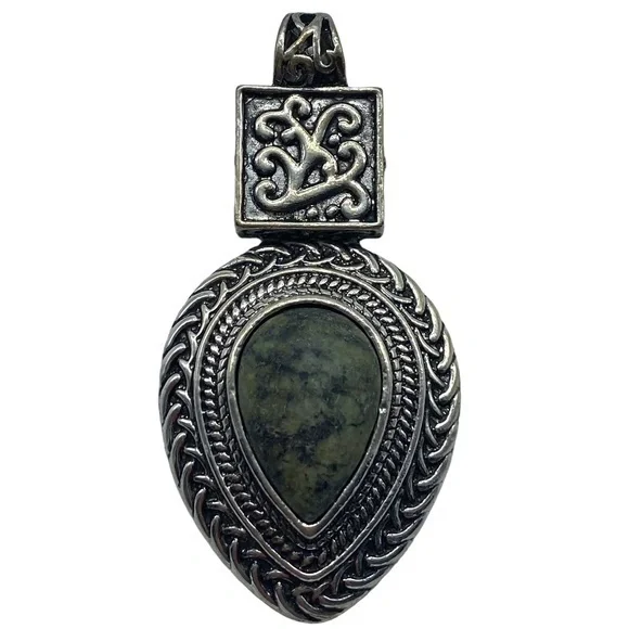 African Turquoise Gemstone Sterling Silver 925 Pendant 2.75in