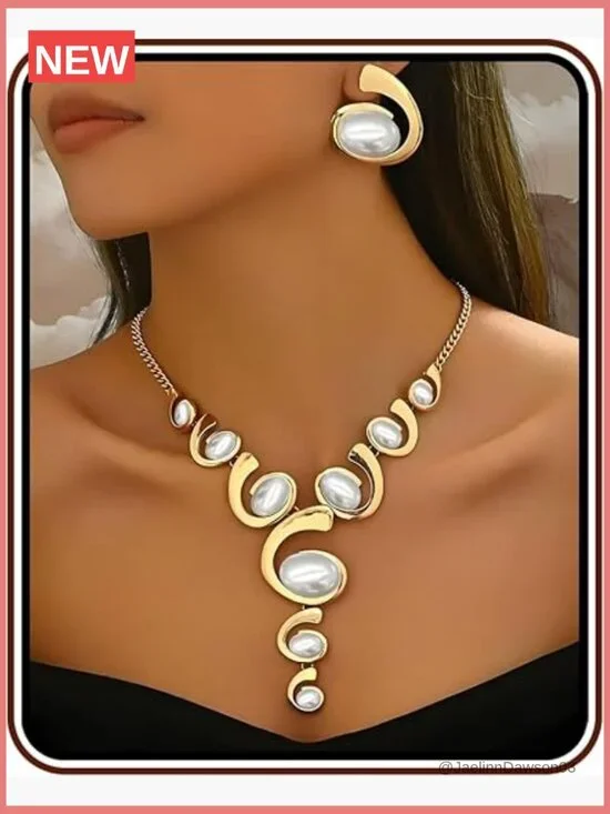 Boho Western Chunky Pendant Necklace Stack Earring Set Trendy Adjustable