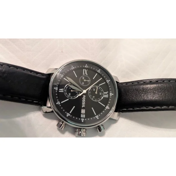 Fossil Men's Black Leather Watch