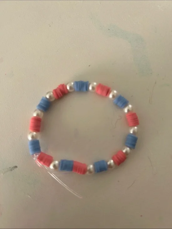 Pink and Blue Beaded Stretch Bracelet