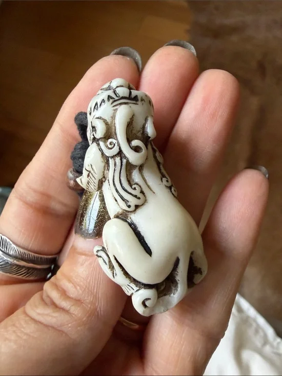 Vintage Handcrafted White Chinese dragon Pendant Necklace with Black Cord