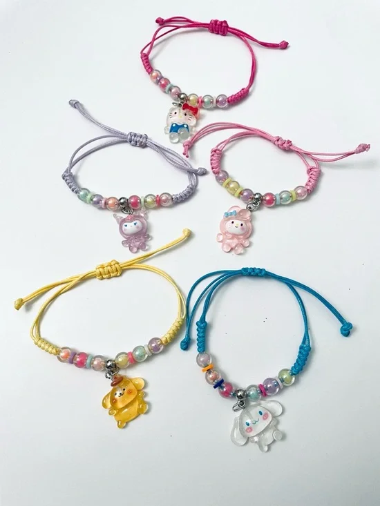5 Cute Pastel Beaded Charm Bracelets - Set of 5