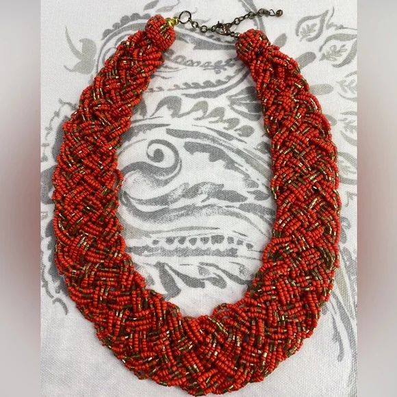 Vintage Multi Strand Seed‎ Bead Braided Artisan Choker Necklace