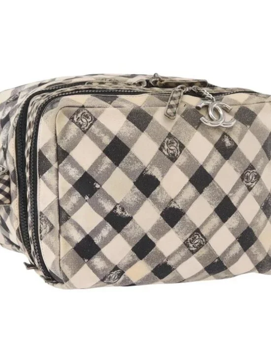 CHANEL Shoulder Bag Canvas Beige Silver CC Auth 177319