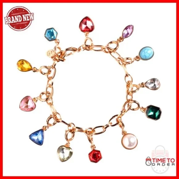 Adjustable Charm Bracelet Set with 12 Birthstone Gems for Girls