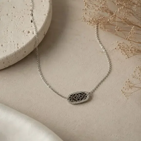 Kendra Scott Silver Elisa Gunmetal Filagree Necklace