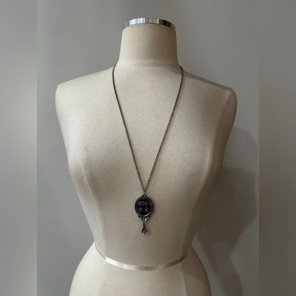 Vintage Silver Hand Mirror Pendant Necklace