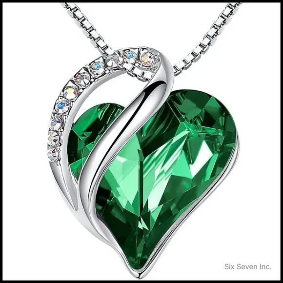 Elegant Infinity Heart Crystal Pendant Necklace Silver Plated Adjustable Chain