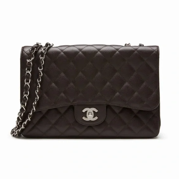 CHANEL Black Jumbo Quilted Lambskin Shoulder Bag with Silver Chain