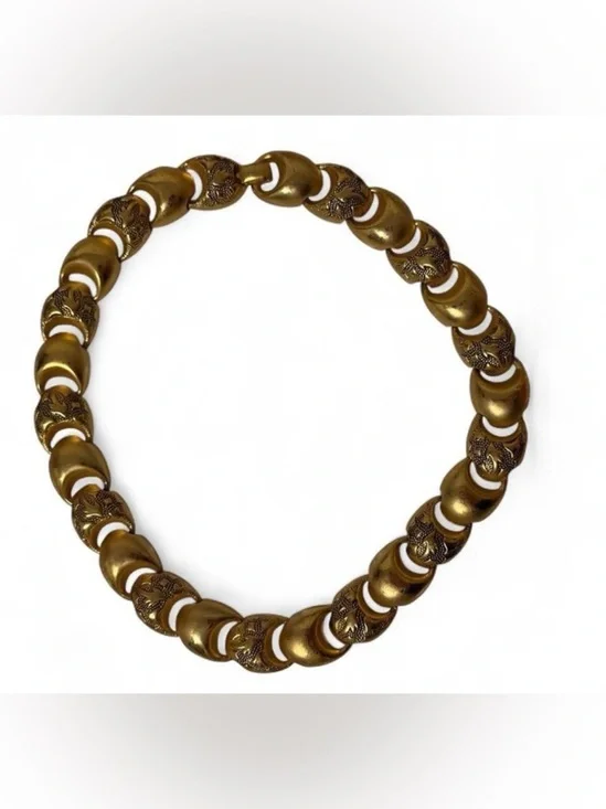 Vintage Gold Tone Link Choker Necklace 18” Chunky 80s Statement Floral Retro