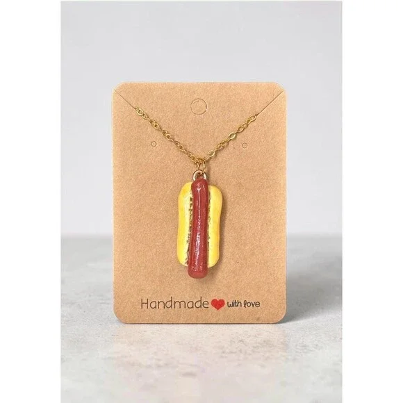 Handmade Hot Dog Necklace Realistic Polymer Clay Food Jewelry Fast Food Charm