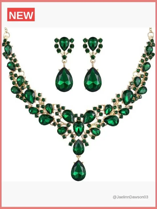 Teardrop Cluster Crystal Bridal Jewelry Set Necklace Earrings