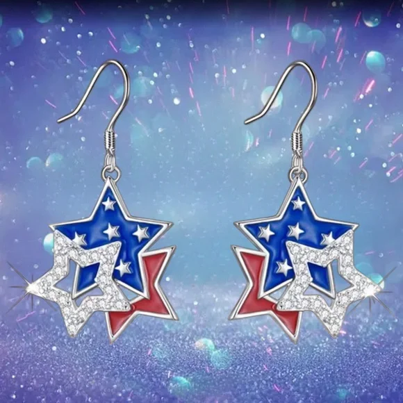 💥 $3 Bundled ☀️ 🇺🇸 Star Patriotic American Flag Earrings