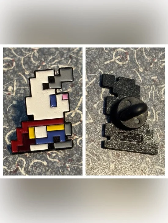 Tiny pixel bunny enamel pin collectible character from Bloxels