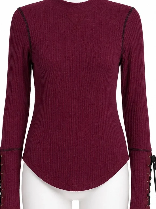 Free People Ribbed Long Sleeve Thermal Top in Wine