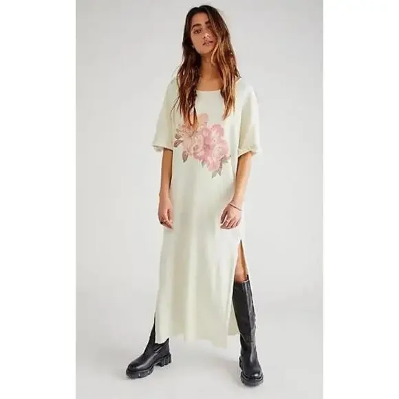 Free People Cream Maxi Dress with Pink Floral Print