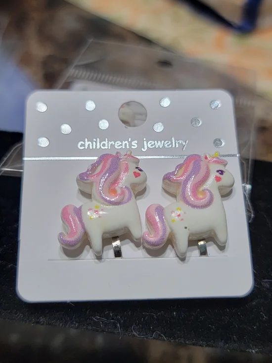Children's Unicorn Clip-on Earring Set - White with Pink & Purple Mane
