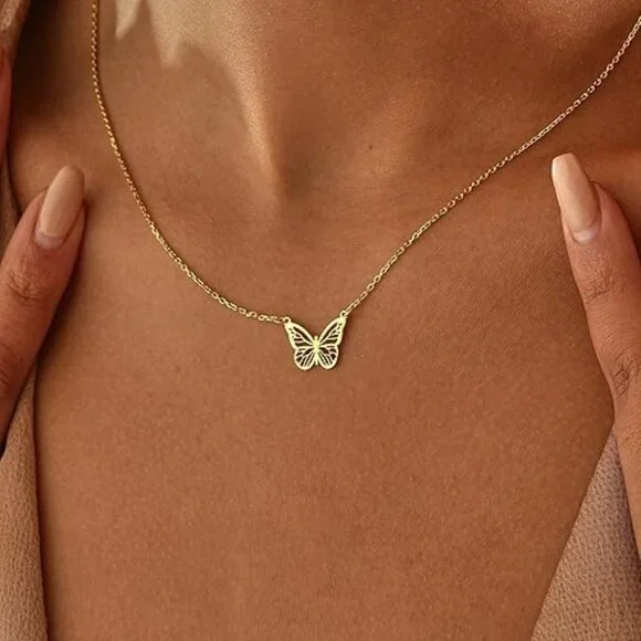Neiman Marcus 14k Gold Plated Hollow Butterfly Pendant Necklace