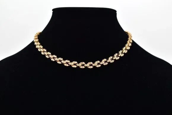 Carre Vintage Crystal Collar Necklace Rhinestone Crystal Gold Tone Signed BinBJ