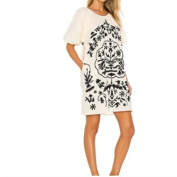 Free People Fiona Embroidered Mini Dress Ivory Combo size XS