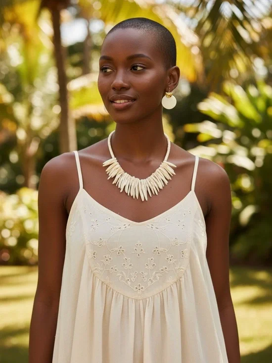 Handcrafted White Shell Statement Necklace and Earrings Set