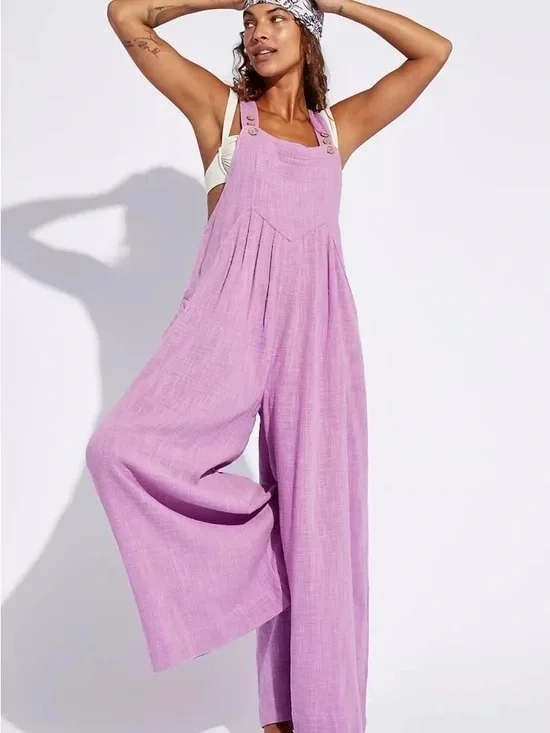 Free People Sun-Drenched Wide Leg Overalls size Large in Lavender