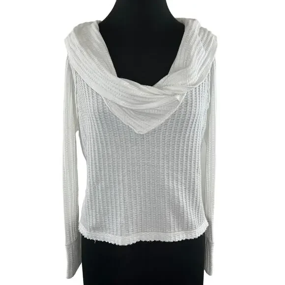 Free People We The Free White Wildfox Waffle Knit Long Sleeve Draped Neck Top XS