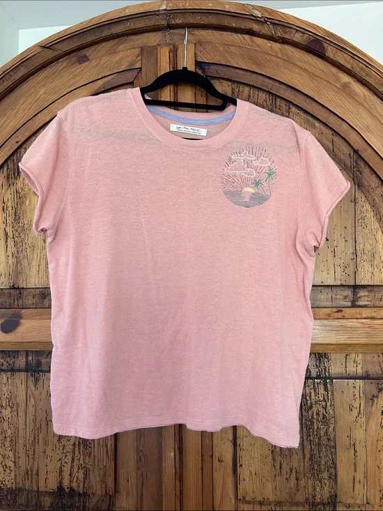 Free People We the Free Embroidered Beach Top Tee Pink