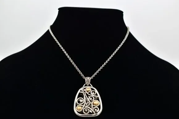 Brighton Adara Reversible Pendant Necklace Gold Silver Plated Chain Signed BinBJ