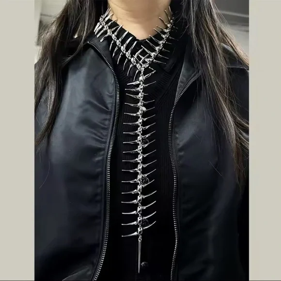 Modern Silver Spike Necklace