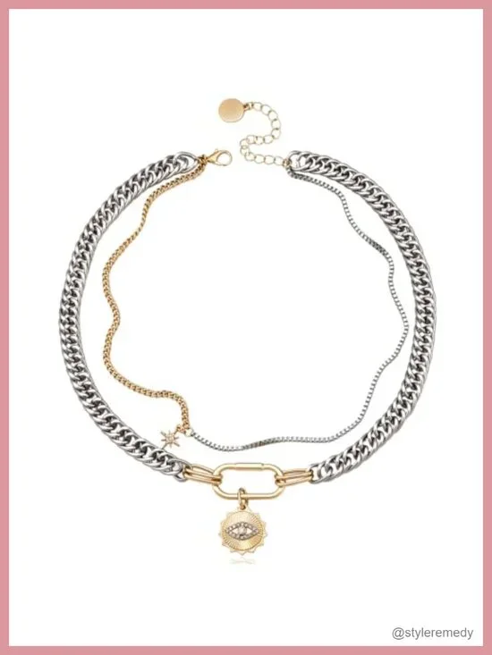 Layered Beaded Charm Choker Necklace Set with Evil Eye
