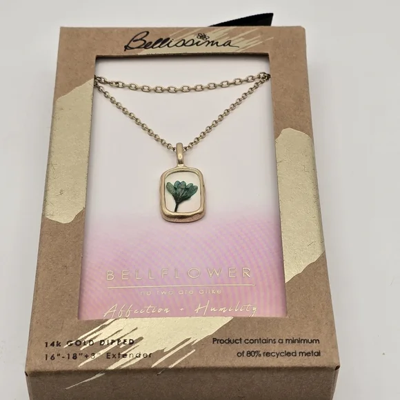 Bellissima 14K Gold Dipped Bellflower Multi Strand Pressed Flower Necklace
