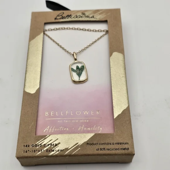 Bellissima 14K Gold Dipped Bellflower Multi Strand Pressed Flower Necklace