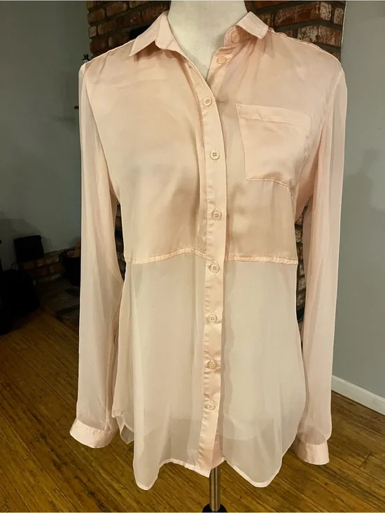 Free People Pink Sheer Button-Down Blouse