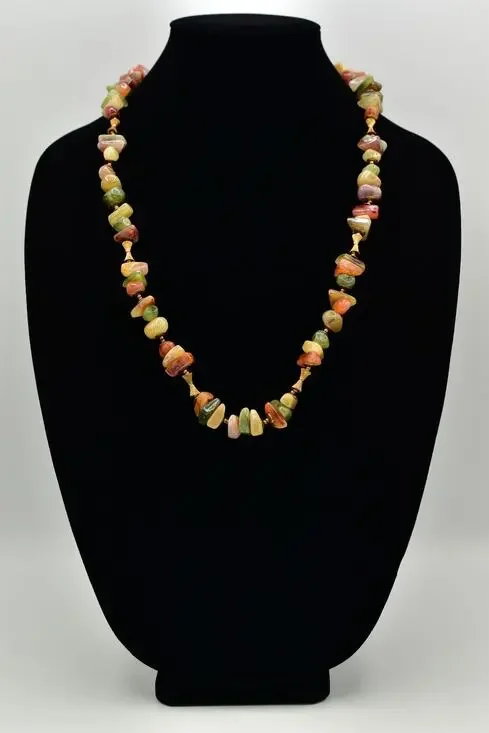 Miriam Haskell Lucite Stone Beaded Necklace Gold Green Orange Signed 1950s BinBN