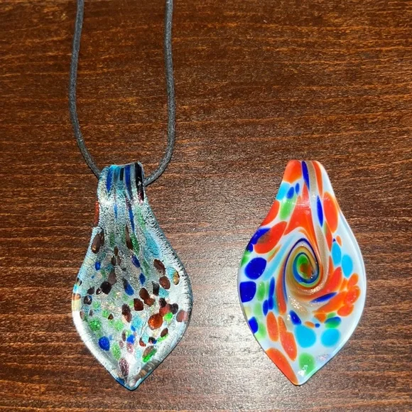 Blown Glass Necklace with Two Pendants