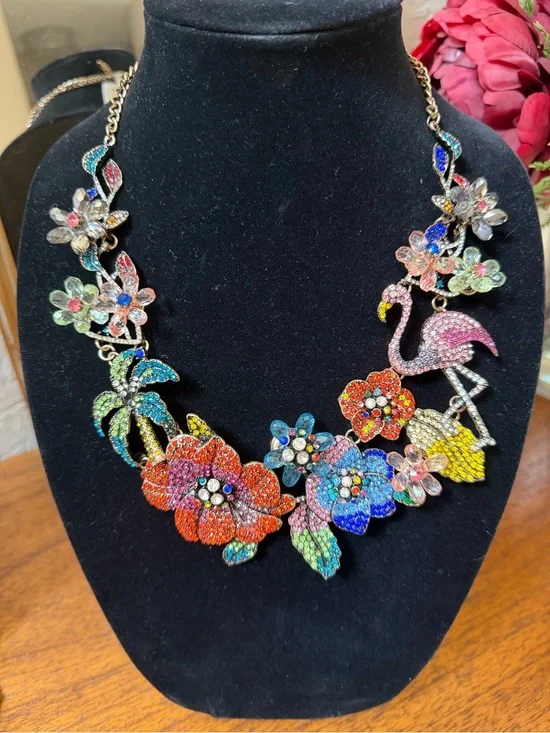 Natasha Couture Multicolor Crystal Floral & Flamingo Statement Necklace