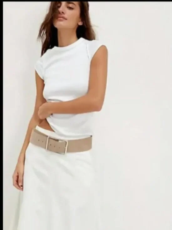 WE THE FREE PEOPLE EVER HAD WHITE RIBBED TUNIC TOP CAP SLEEVE NEW M