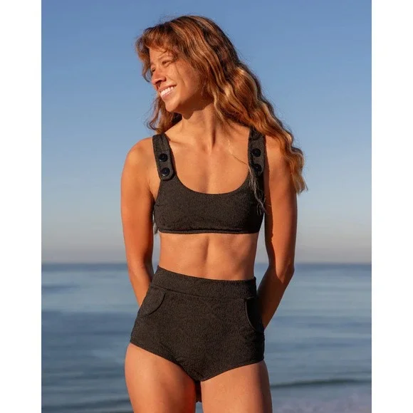 Free People Seea Georgia High Waist Bikini Bottoms Womens XS Black Beach Surf
