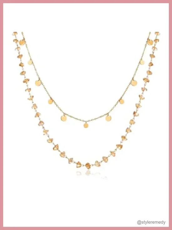 Handmade Beaded Layered Necklace Boho Crystal Dainty Choker Double Chain Gold