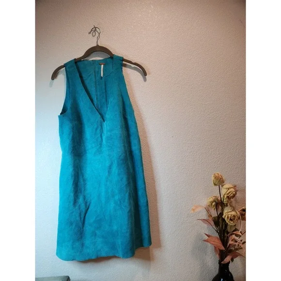 Free People 100% Suede Turquoise Sleeveless Mini Dress XS NWT Festival Boho $168
