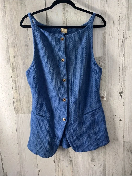 Free People Blue Coastal Classy Sleeveless High-neck Button down Medium Nwt