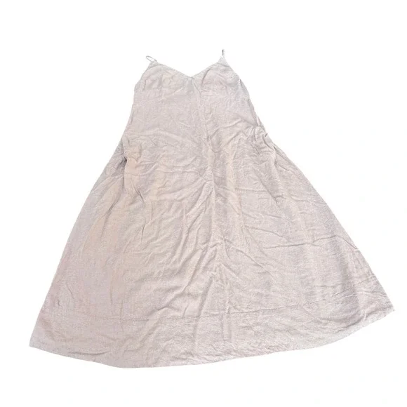 Free People Linen Blend V-Neck Midi Dress Mauve Tan Prairie Cottagecore Sz M